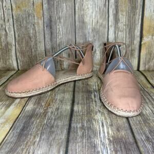 Eileen Fisher Blush Pink‎ Neutral Lace Leather Espadrille Flats Womens Sz 9